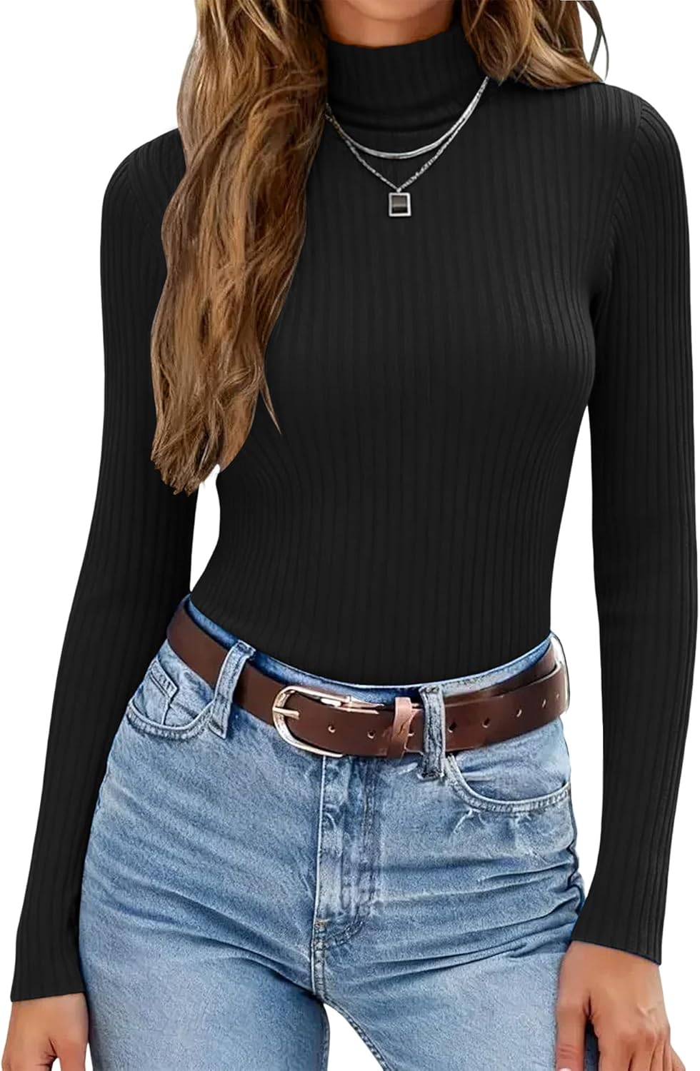 Anbech Womens Long Sleeve Turtleneck Sweater 2025 Cable Knit Lightweight Fitted Pullover Tops S-XL - Image 4