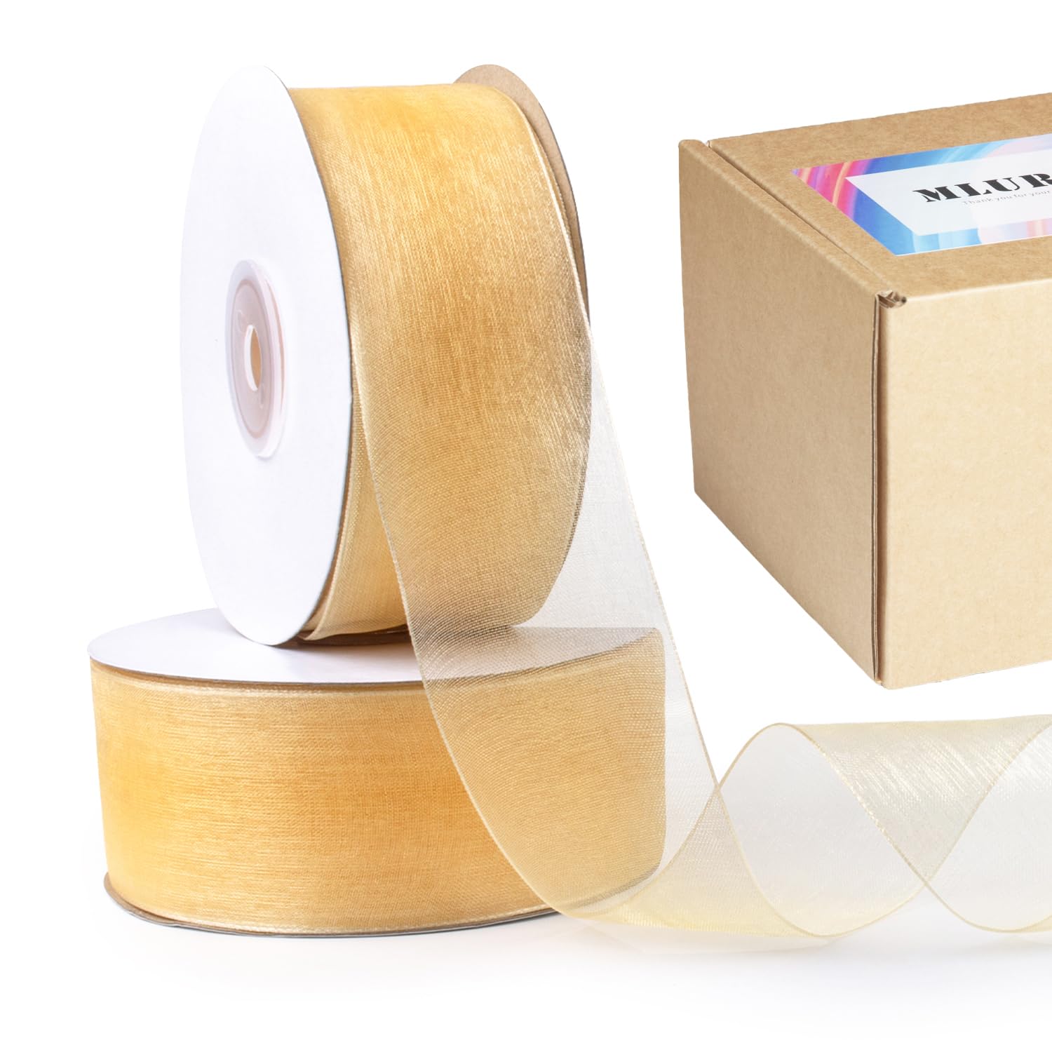 Ruban organza transparent doré 3.8cm x 91m pour décoration de Noël et de mariage