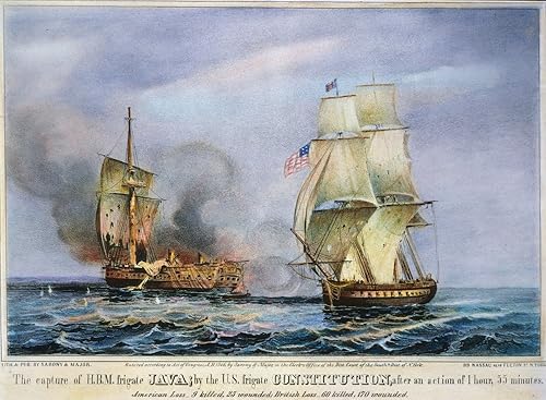 Uss Constitution Battle Nthe Engagement Between Uss Constitution And Hms Java in the South Atlantic 29 de diciembre de 1812 Litografía americana