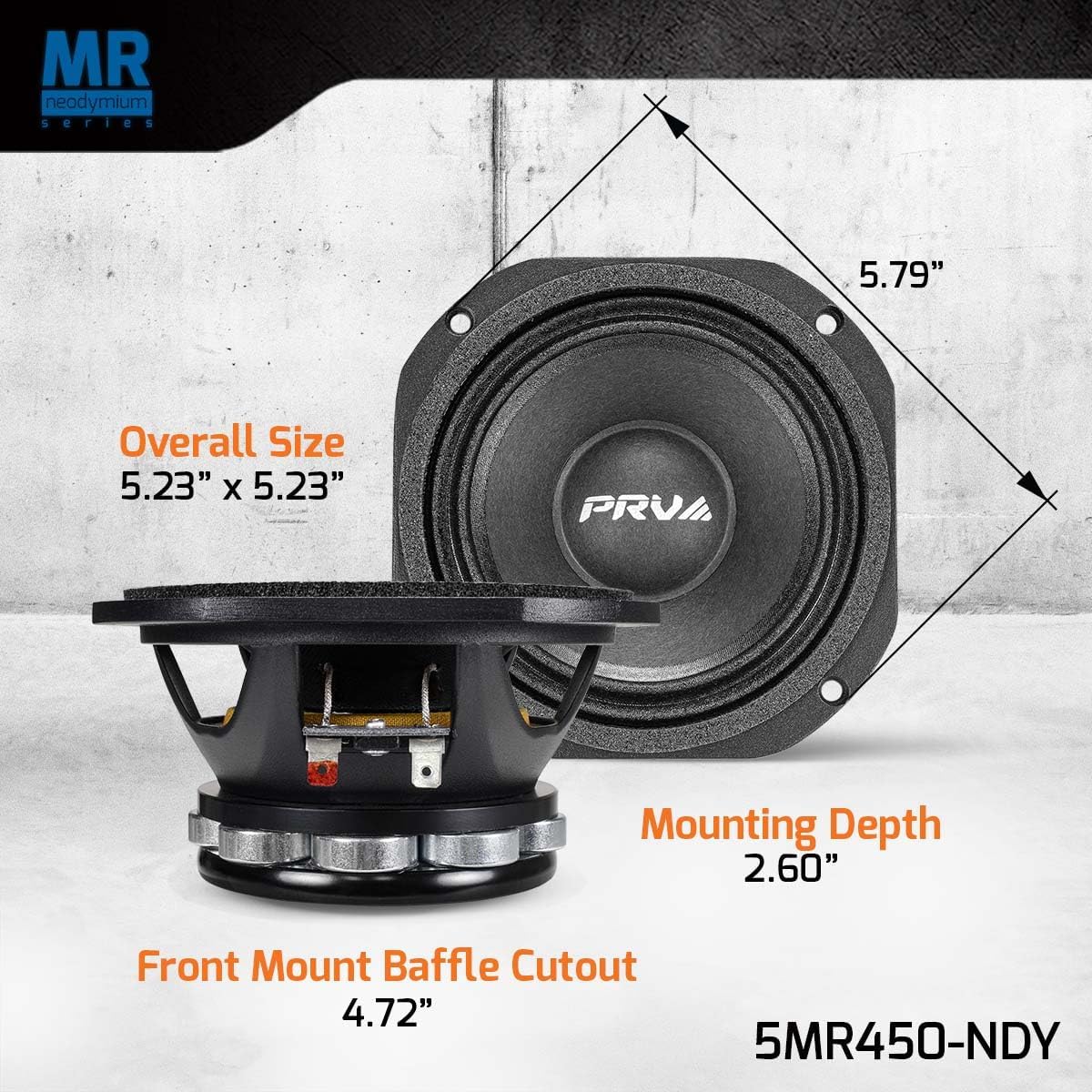 PRV AUDIO 5MR450-NDY 5 Inch Midrange Loudspeaker, 8 Ohm, 450 Watts, Pro Audio Mid-Range Woofer (Single)