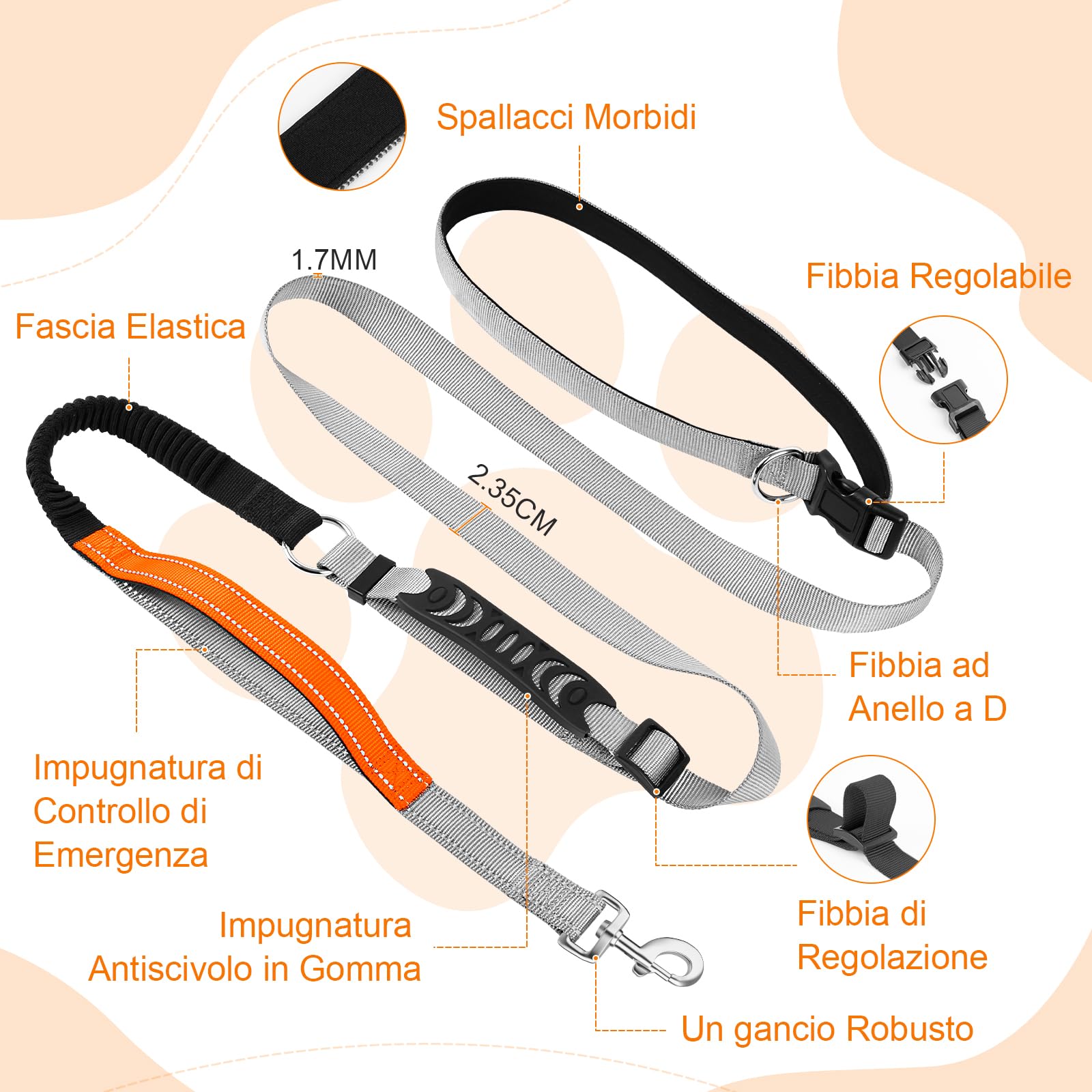 X XBEN Guinzaglio per Cani Mani Libere, Multifunzionale Guinzaglio per Correre, Guinzaglio in Vita Regolabile per Passeggiate Allenamento,360°Nessun Groviglio e Metallo Fibbia, 0,8-2,2 Metri