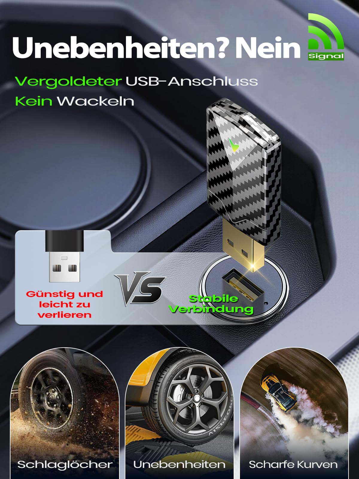 Mini CarPlay Wireless Adapter für Apple iPhone, Android Auto Wireless Adapter mit Auto GPS Navigation, Karbonfaser Design, Metall USB-A/C, Schnell & Stabil, Kompatibel mit iPhone (iOS 10+)/Android 10+