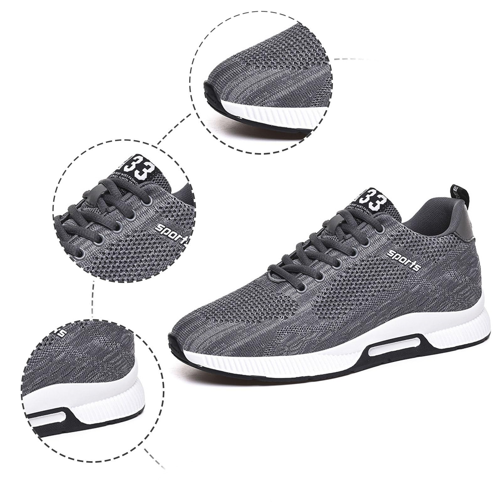 Generisch 2026 Paar Herrenschuhe mit Erhöhung, lässige Mesh-Sneaker, leichte, atmungsaktive Sportschuhe zum Schnüren mit verstecktem Hebeabsatz für Männer, 10 cm (Grey, 47)