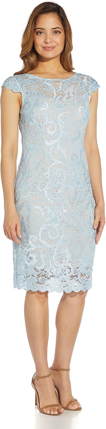 Adrianna Papell Womens Embroidered Lace Sheath