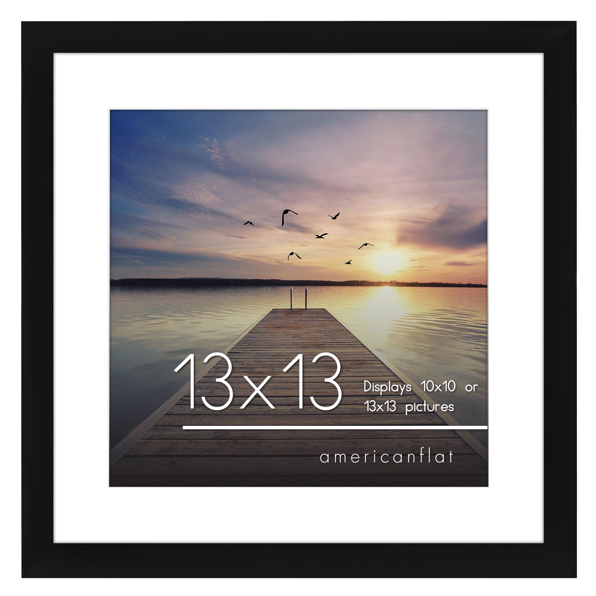 Photo 1 of Americanflat 13x13 Picture Frame in Black - Use as 10x10 Frame with Mat or 13x13 Frame Without Mat - Engineered Wood Frame with Hanging Hardware - Square Picture Frame for Wall Black 13x13