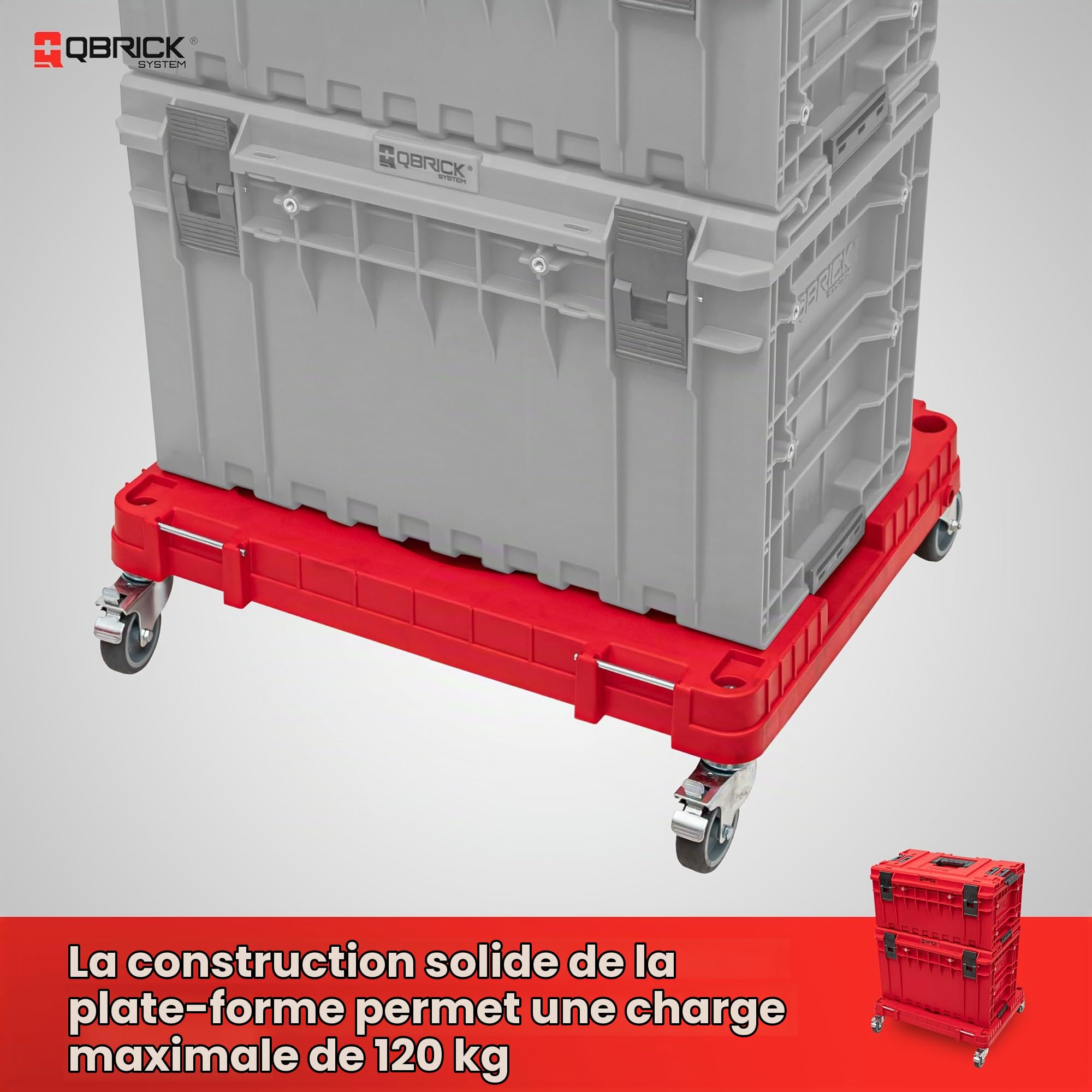 QBRICK SYSTEM Chariot De Transport Capacité De Charge De 120 kg One Transport Platform Workshop Red Ultra HD Rouge 625 x 503 x 160 mm