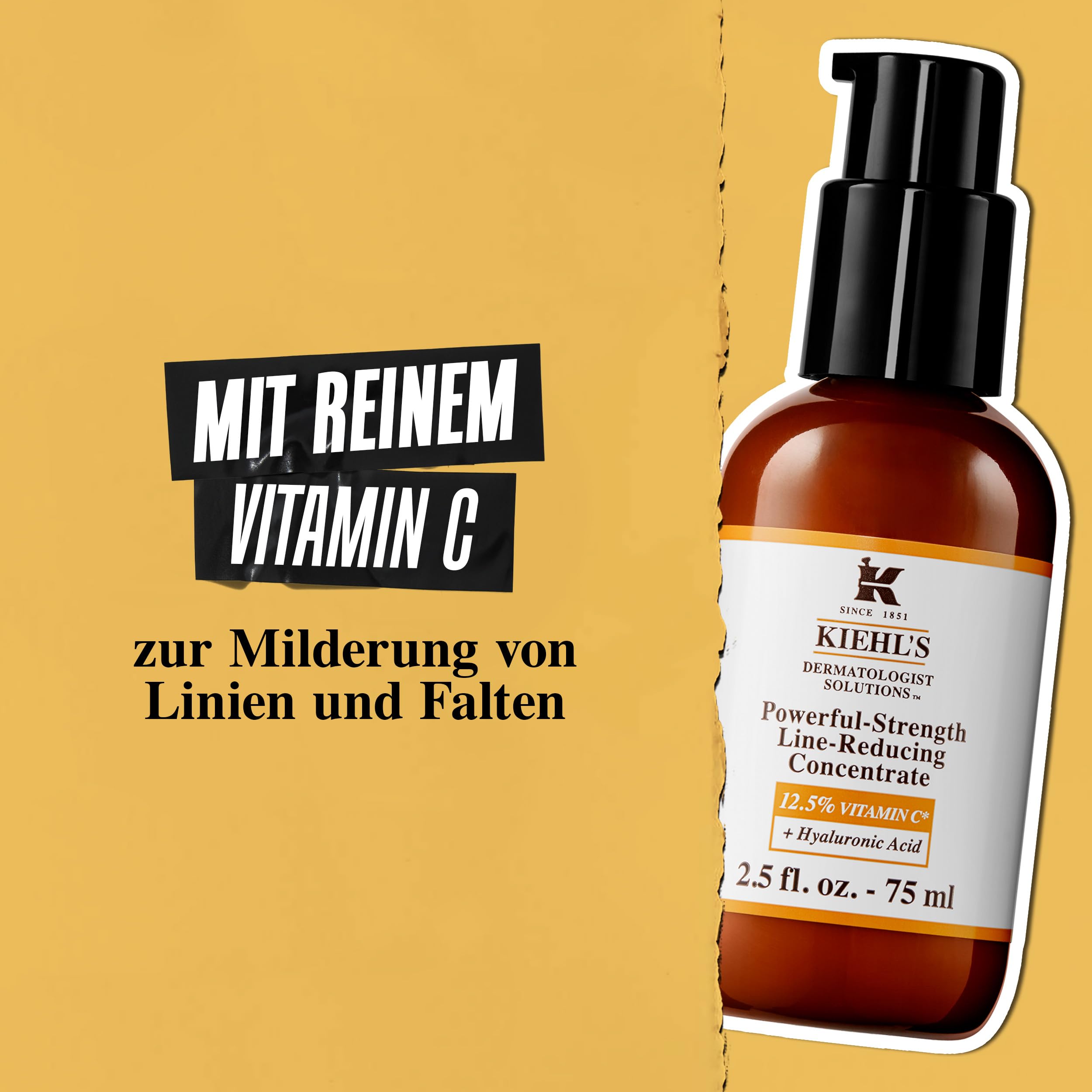 KIEHL'S Powerful-Strength Line-Reducing Concentrate, glättendes Anti-Aging-Serum, Gesichtsserum mit 12,5% Vitamin-C und Hyaluronsäure zur Verringerung von Falten