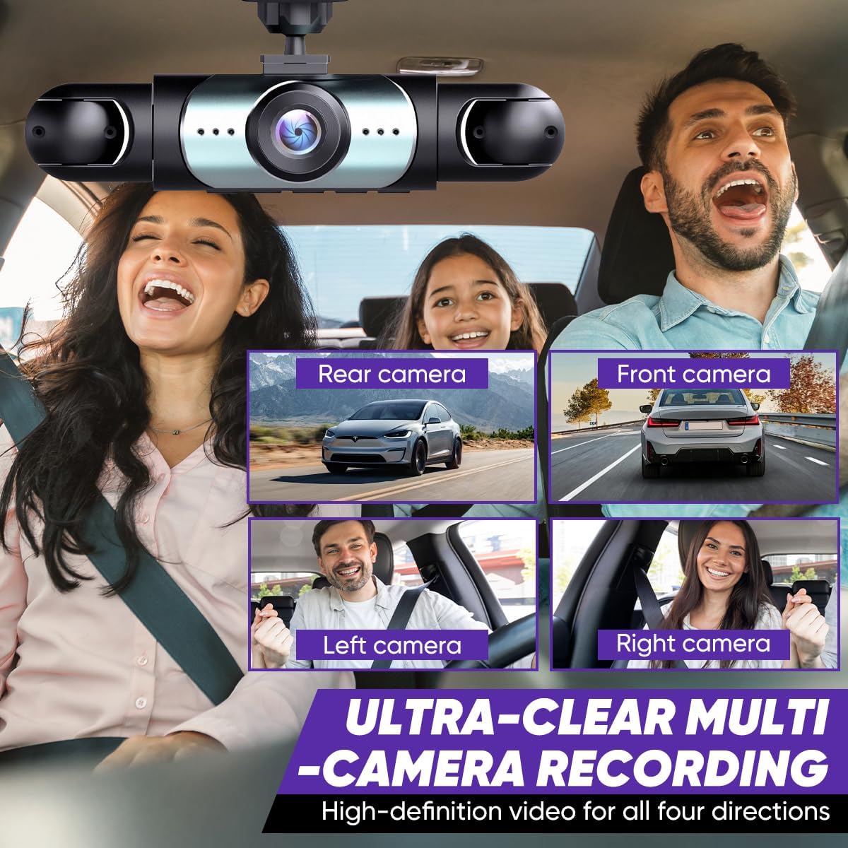 Saker Dash Cam Full View 4 Channel System 2026 Plus | 360° Car Dash Camera with Front Rear Left Right Recording, 1080P Loop Recording, Night Vision, Includes 64GB/128GB Card (with 128GB TD Card)