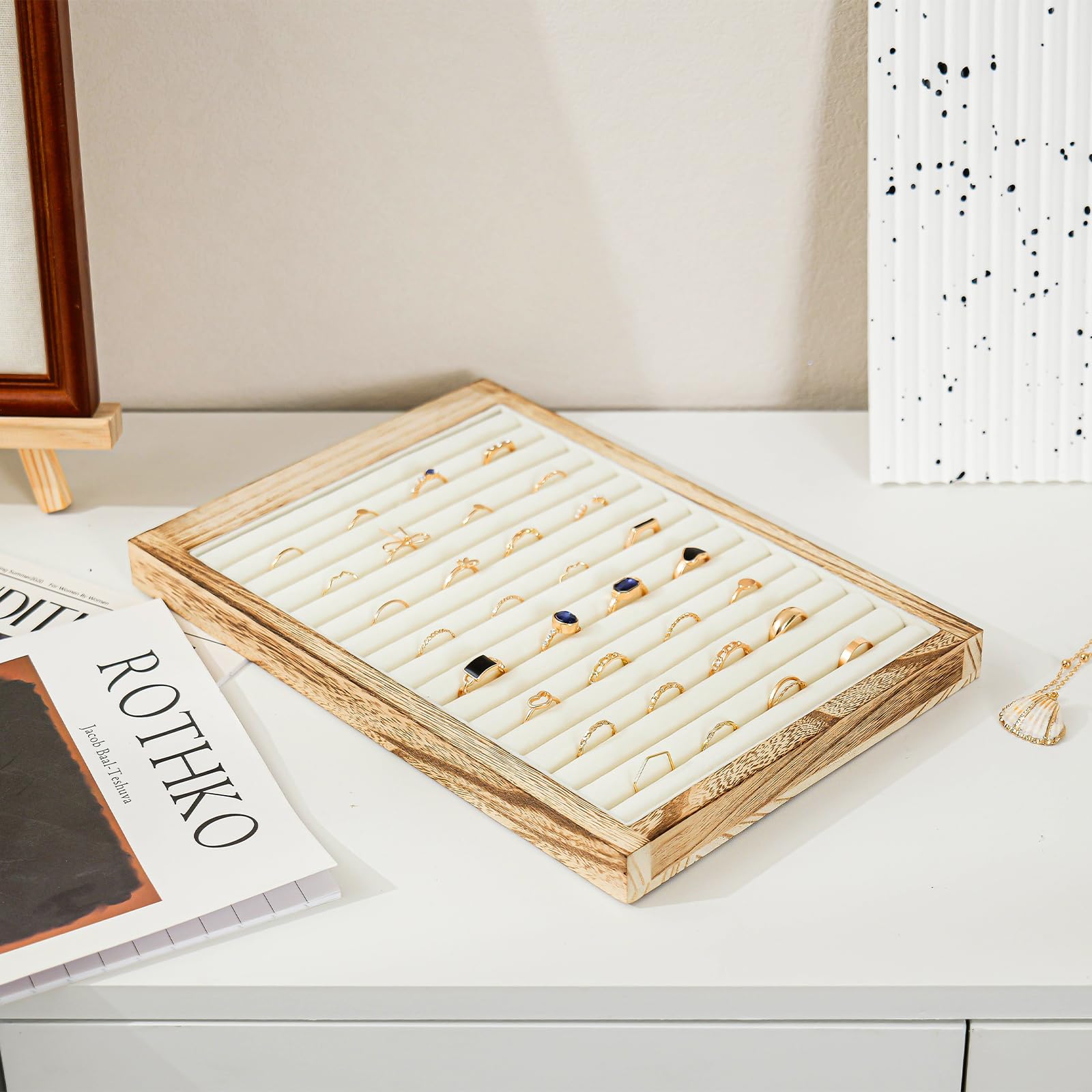 Supporto Per Anelli In Legno Con 6 Coni - Espositore Gioielli 19.6x3.7x5.3cm - Foto 2