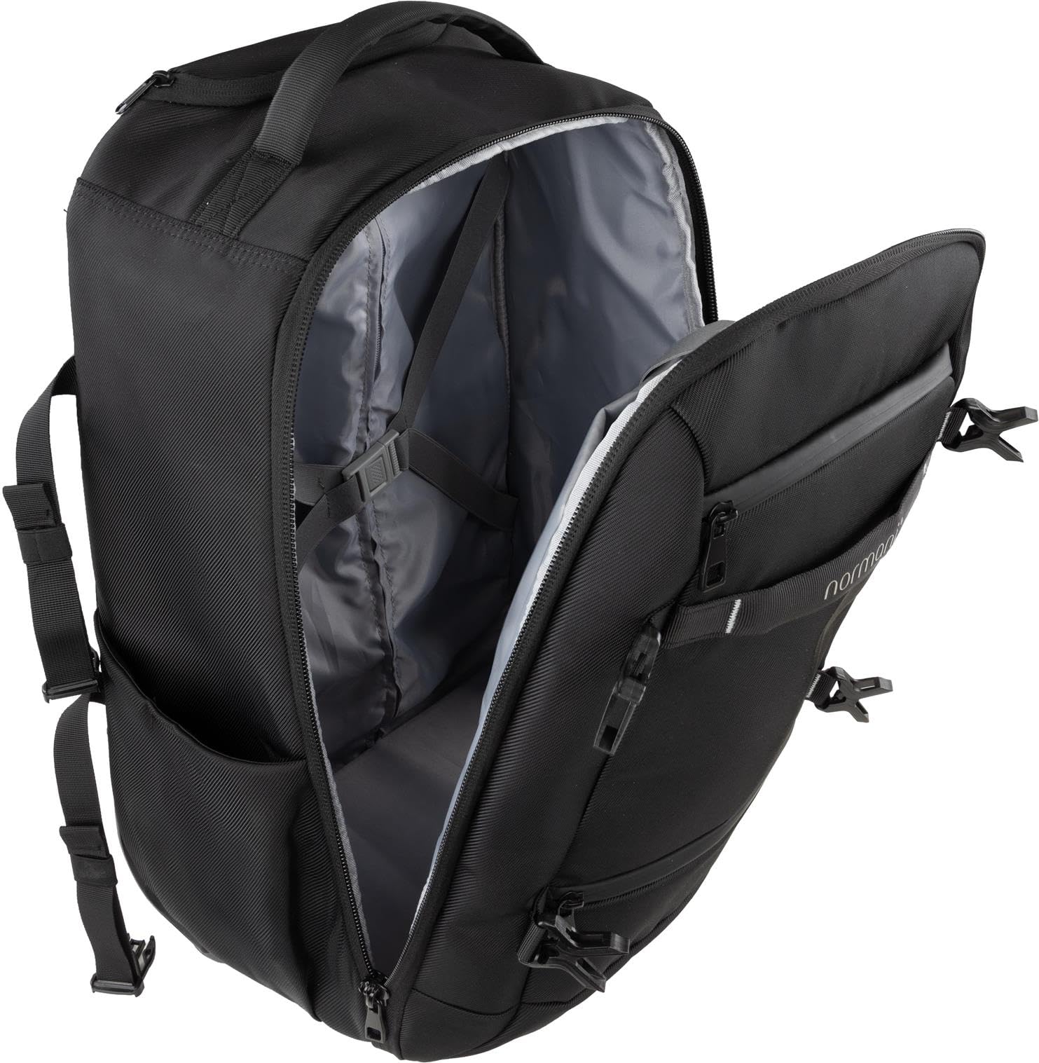 normani Handgepäck Carry-On Reiserucksack 37L mit Trolleyfunktion Reisetasche mit Frontloader und Laptopfach Bordgepäck mit Laptopfach New Black L
