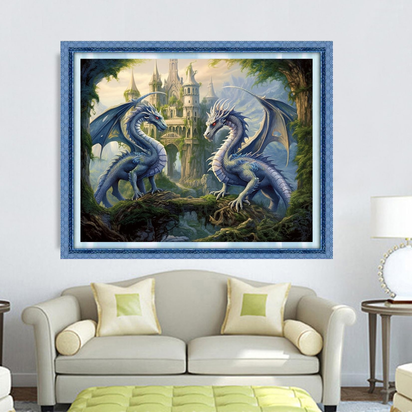 DMCVIVR Stamped Cross Stitch Kits for Adults Beginners Embroidery Kits 11CT Needlepoint Kits Cross Stitch Patterns Embroidery Patterns-Dragon Castle 16x20 inch