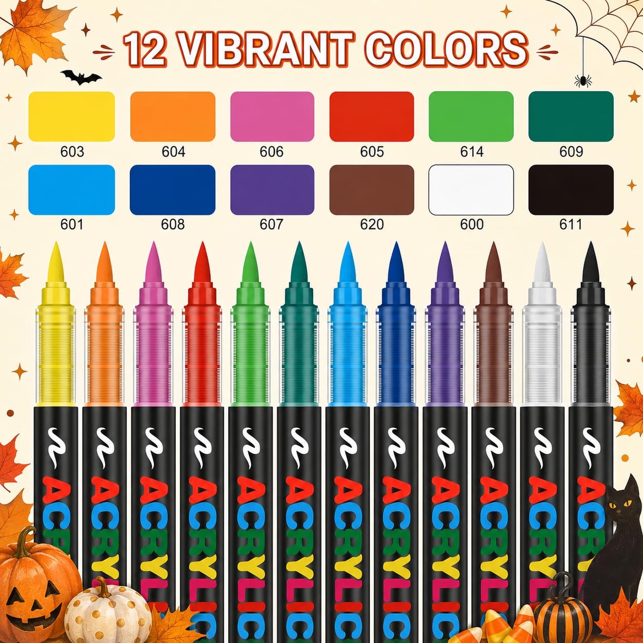 Amamao 12-Color Acrylic Paint Markers, Soft Brush Tip Pens for Rock, Wood image 3