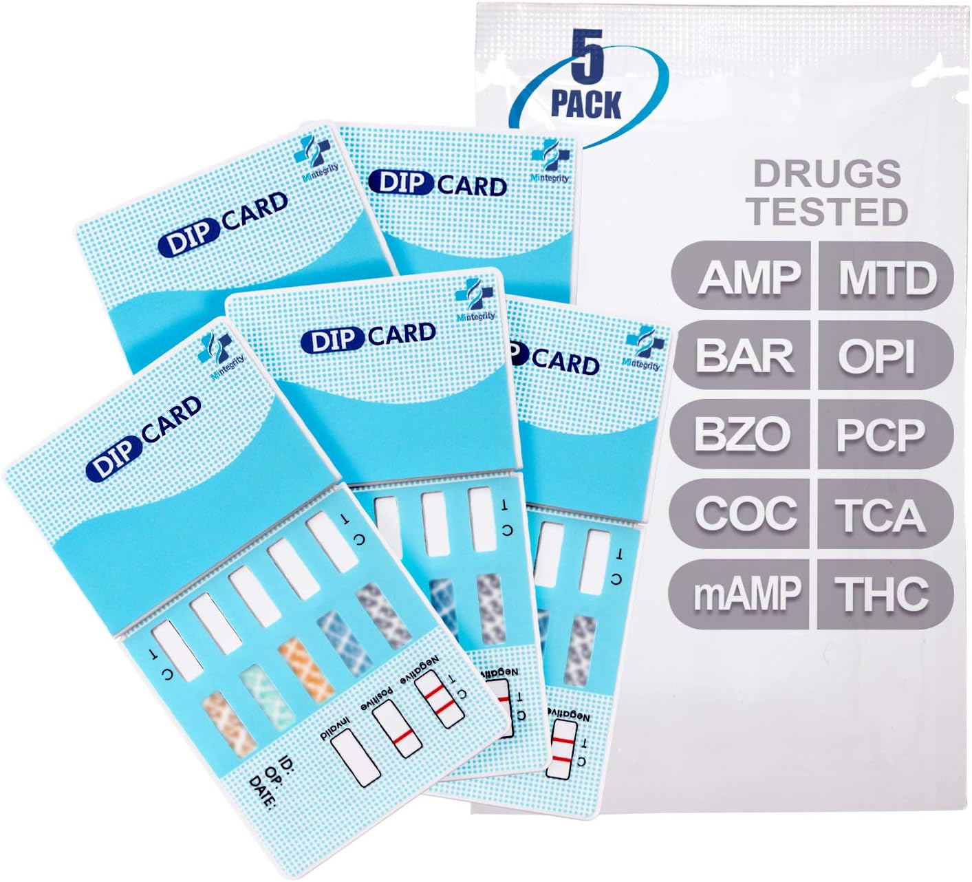 MiCare [5pk] - 10-Panel Urine Drug Test Card (AMP/BAR/BZO/COC/mAMP/MTD/OPI/PCP/TCA/THC) #MI-WDOA-1104