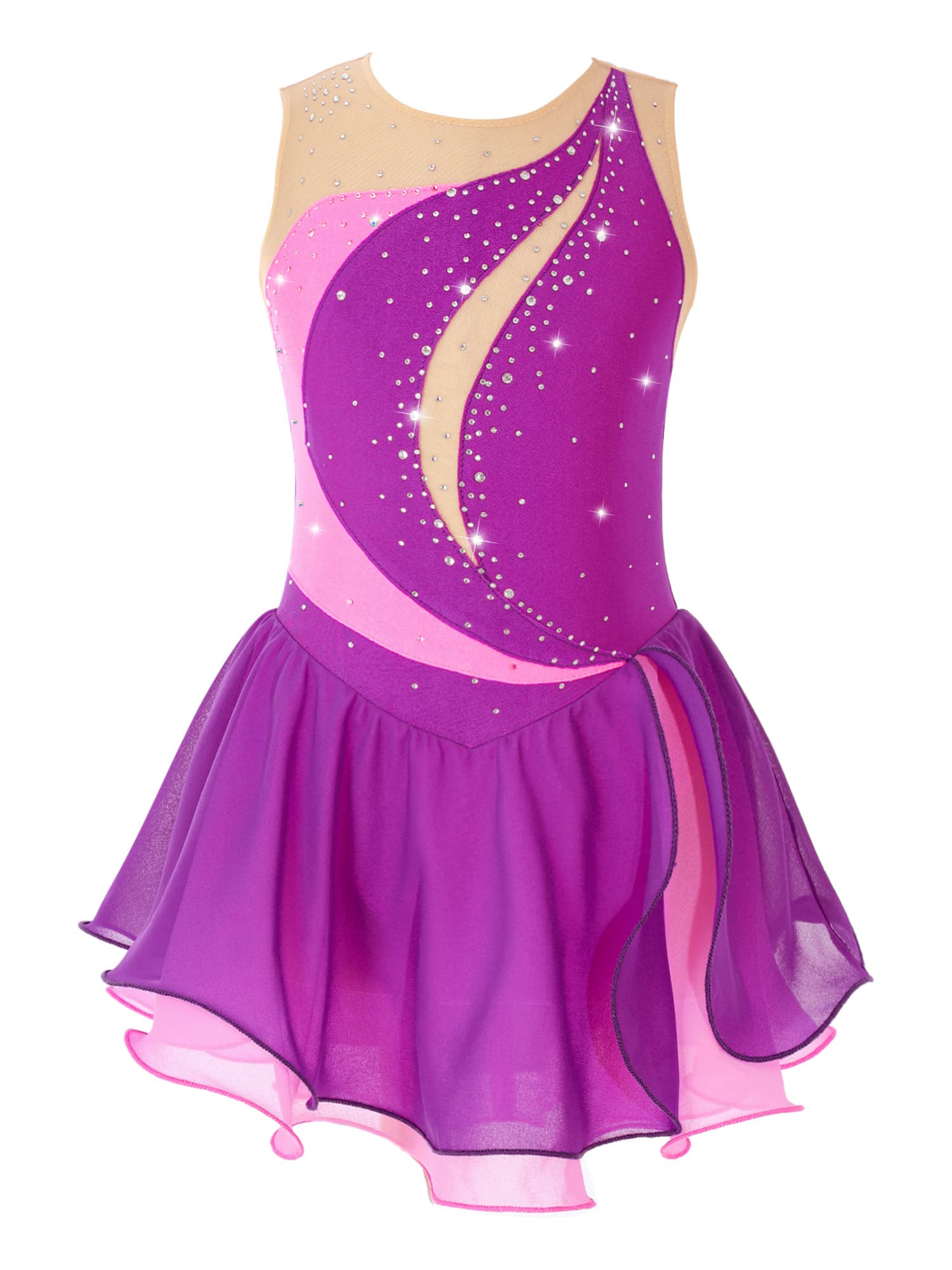 IEFIEL Maillot Patinaje Artistico Niña Vestido Brillante de Danza Ballet Leotardo Gimnasia Ritmica Maillot Ballet de sin Manga Disfraz de Bailarina