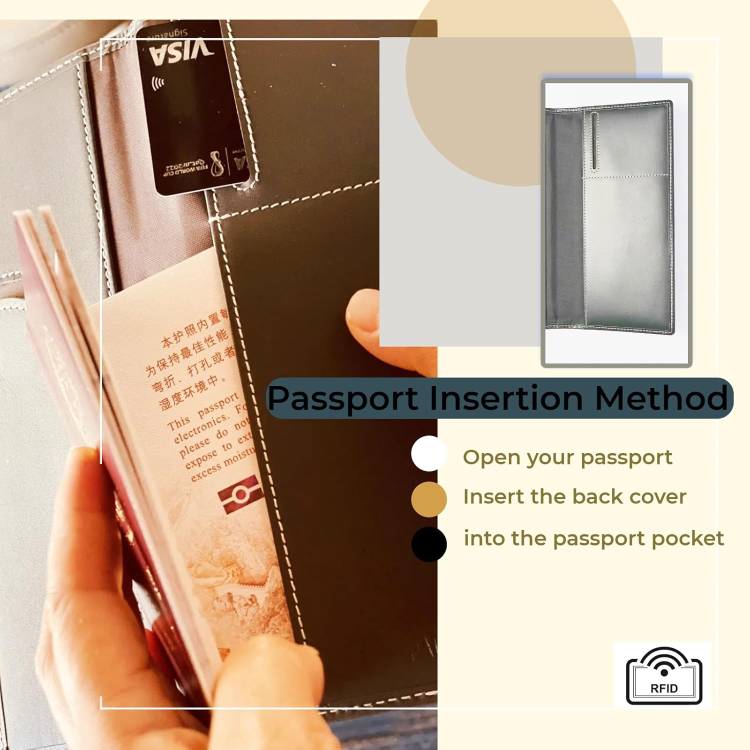 Genuine Leather RFID Blocking Long Passport Holder Passport Cover (Grey)
