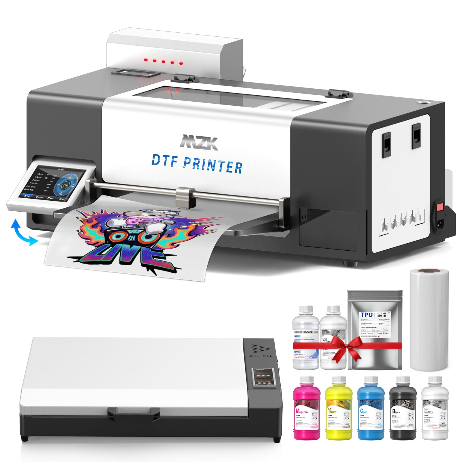 MZK A3+ XP600 Gen2 F1080 Upgraded DTF Printer,Auto Cleaning Maintenance+Ink Anti-Clog Filter,2X-Speed Compared to L1800,5" Rotatable Touch Screen,Dual Ink Level Alert,Film Cutter,Gift Ink 2 Years