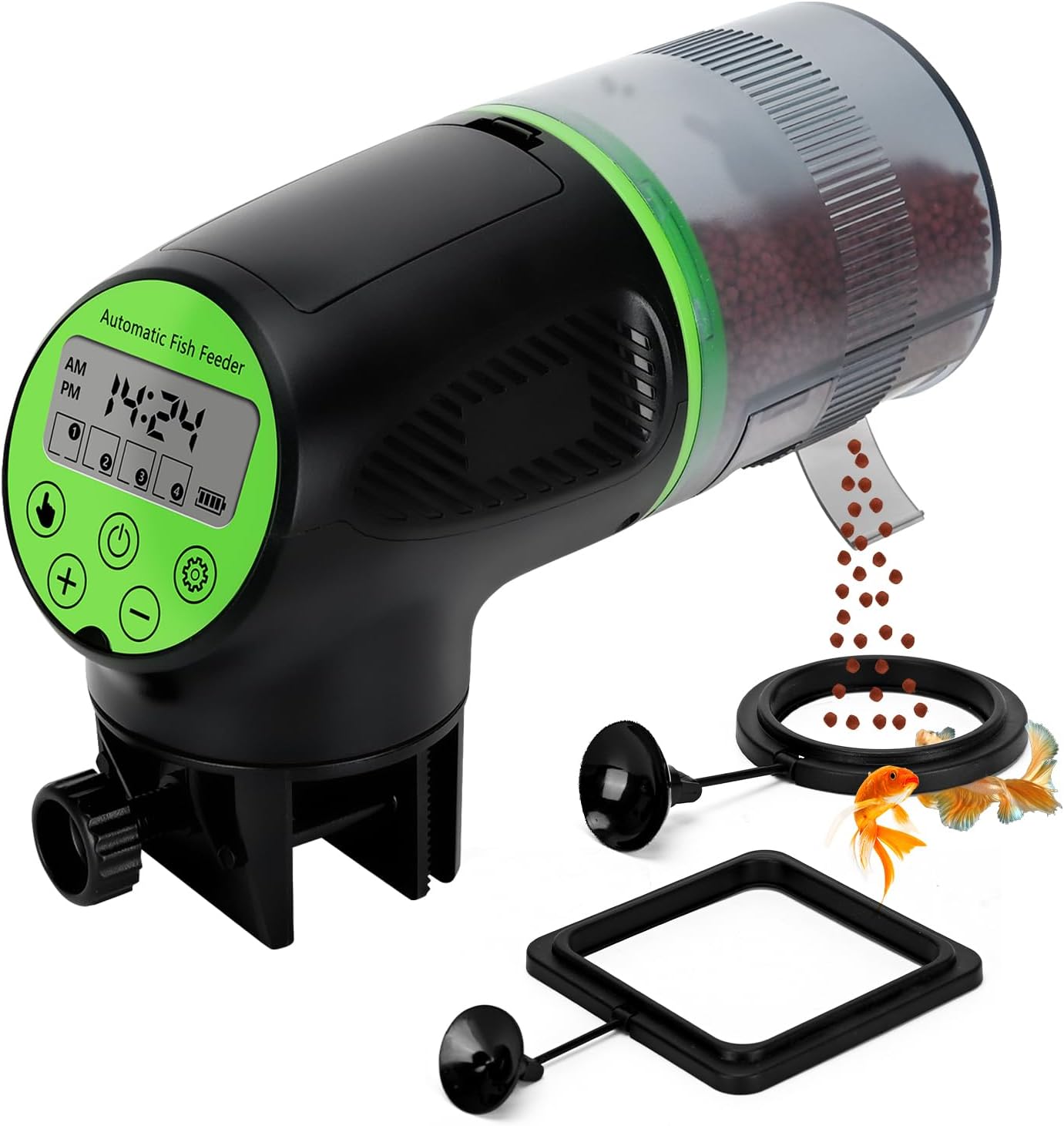 Podazz Automatic Fish Feeder for Aquarium, Moisture-Proof Electric Auto Fish Feeder, Aquarium Tank Timer Vacation &Weekend Fish Food Dispenser(Green)