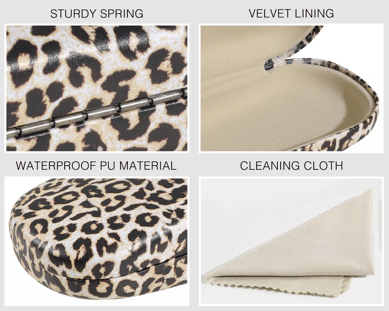 Custodia Rigida Per Occhiali In Pelle - Universale, Antigraffio, Con Panno Di Pulizia, Design Leopardo - Foto 6