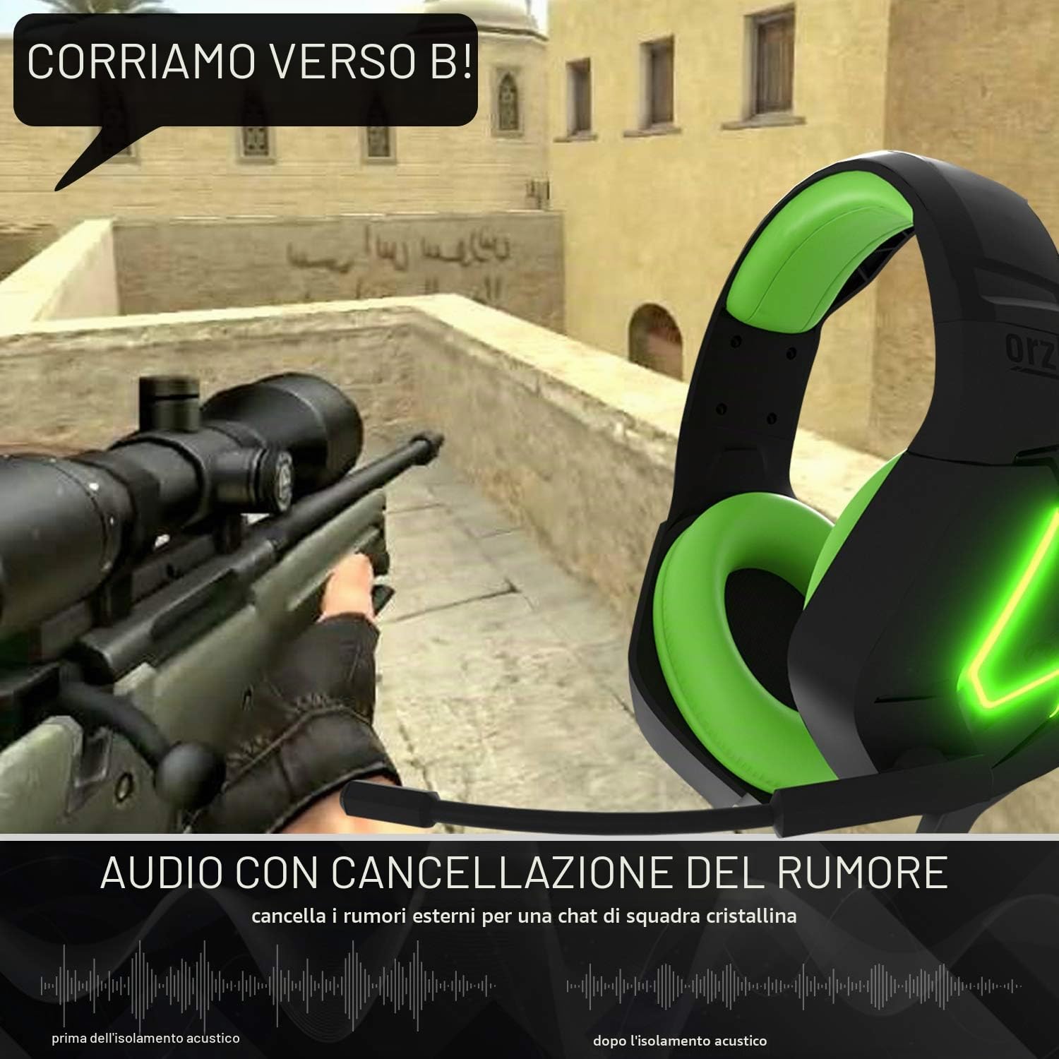 Orzly Cuffie da Gioco Bass Stereo per PS5 PlayStation 5, PS4, XBOX SERIES X|S, XBOX ONE, Nintendo Switch, Stadia, PC, MAC, Laptop Hornet RXH-20 Cuffie Gaming con Microfono [Edizione Sagano]