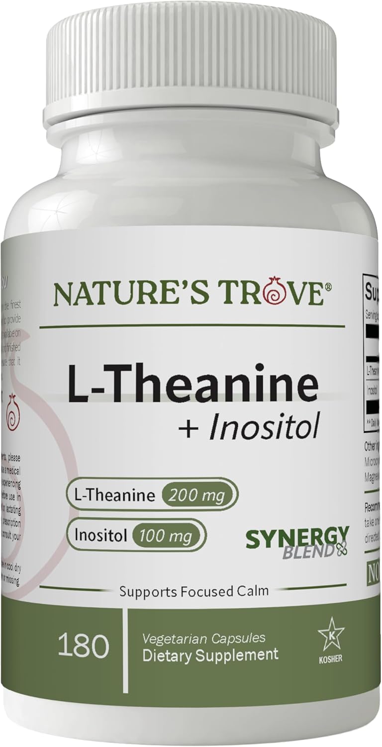 Nature's Trove L-Theanine 200mg with Inositol 100mg, 180 Vegetarian Capsules
