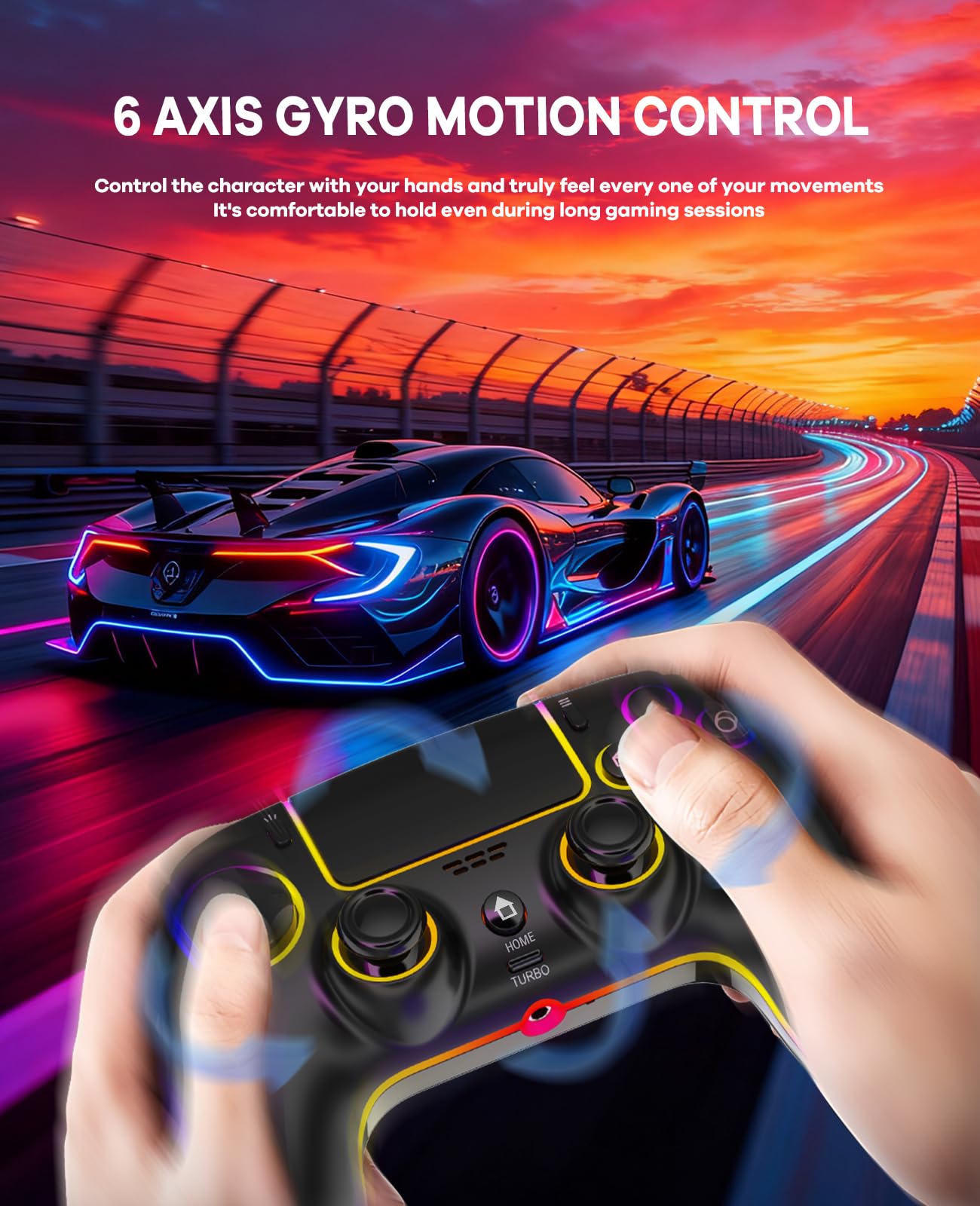 QIVORO Wireless Controller for PS-5/Pro/PC/Steam Deck/Mac/iOS/Android, Gamepad with Hall Effect Joystick, Dual Vibration, Turbo, Programmable Buttons (7 RGB Lighting, Touchpad, 1500mAh Battery) — view 5