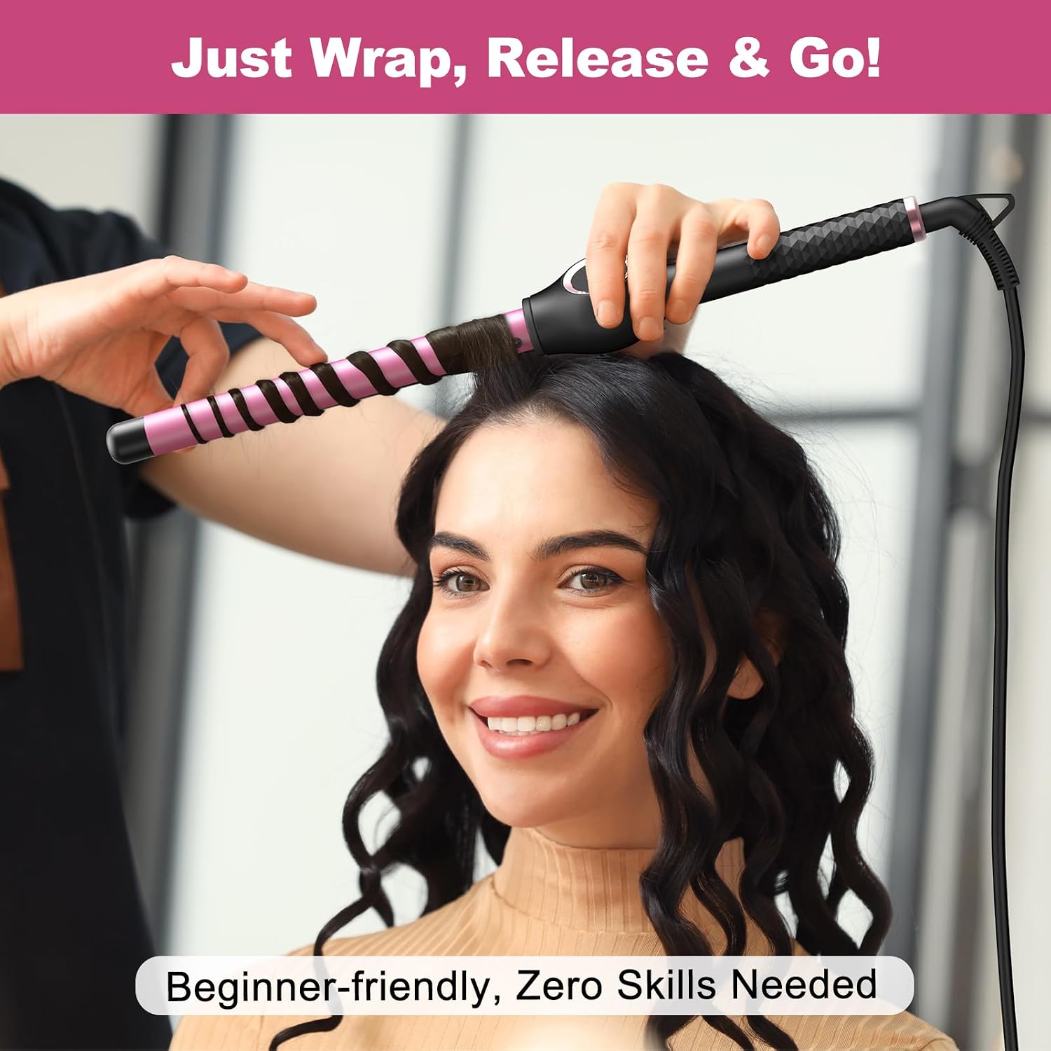 ORYNNE 3/4 Inch Curling Wand for Long Hair, Extra Long Barrel Ceramic Wand Curling Iron, 7 Adjustable Heats, 110-240V Dual Voltage Hair Wand Curler, 60 Minutes Auto Shut Off image 2