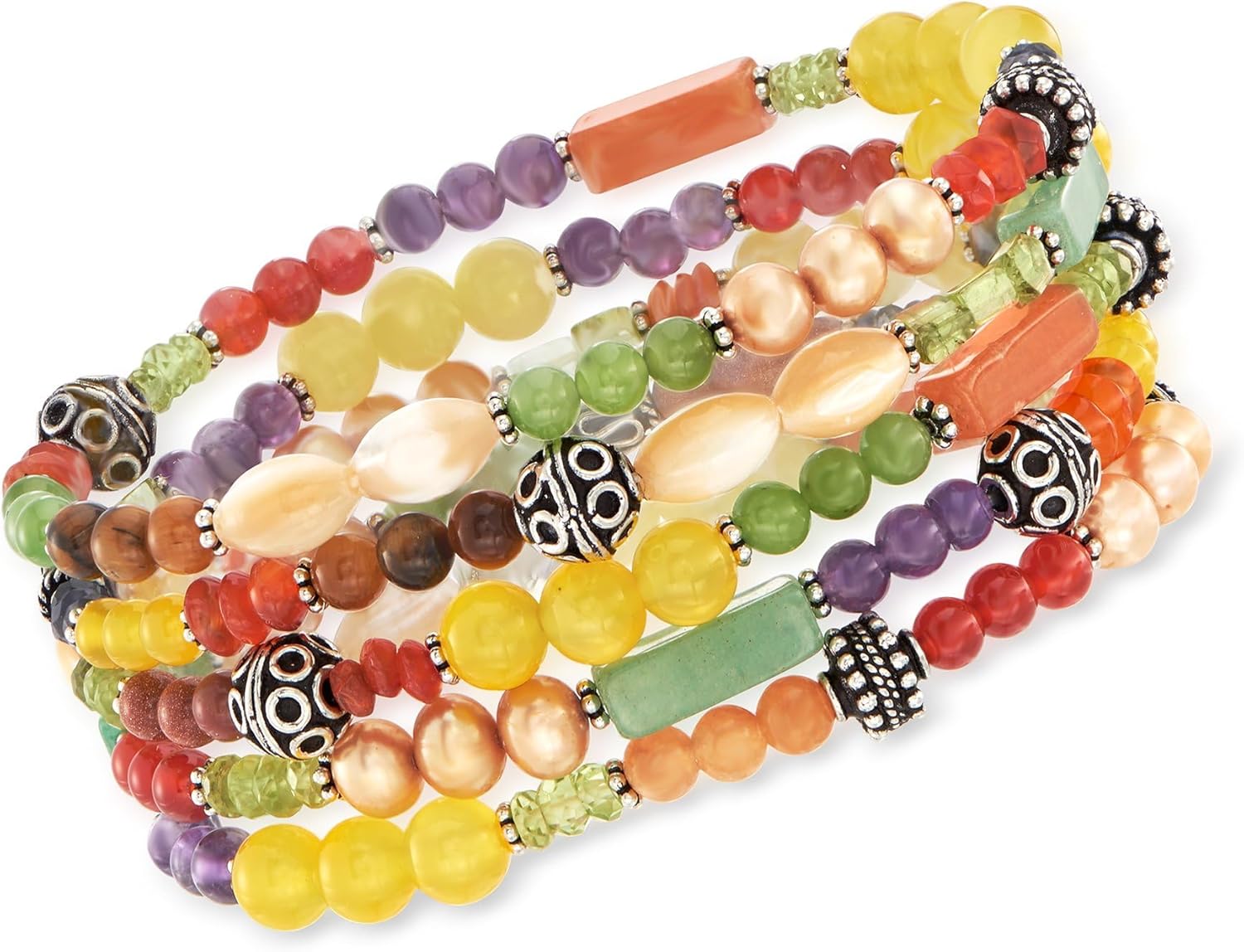 Ross-Simons Multi-Gemstone Jewelry Set: 5 Bead Stretch Bracelets With Sterling Silver
