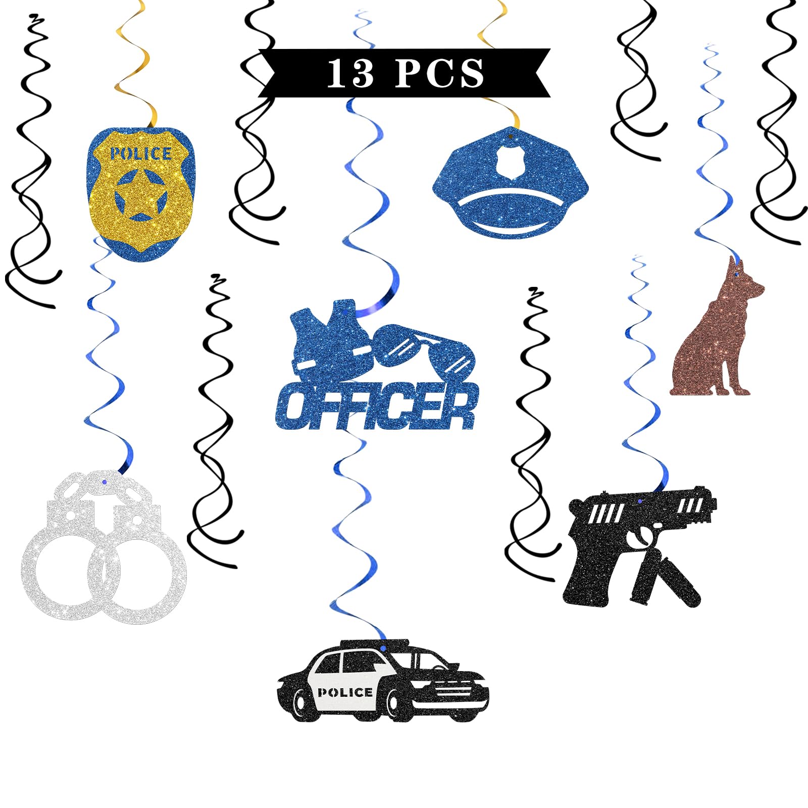 Congrats Officer Hanging Swirl Decorations - Glitter 13 Pcs Polic Officer Graduation Party Supplies - Finally Done Streamers - Police Academy