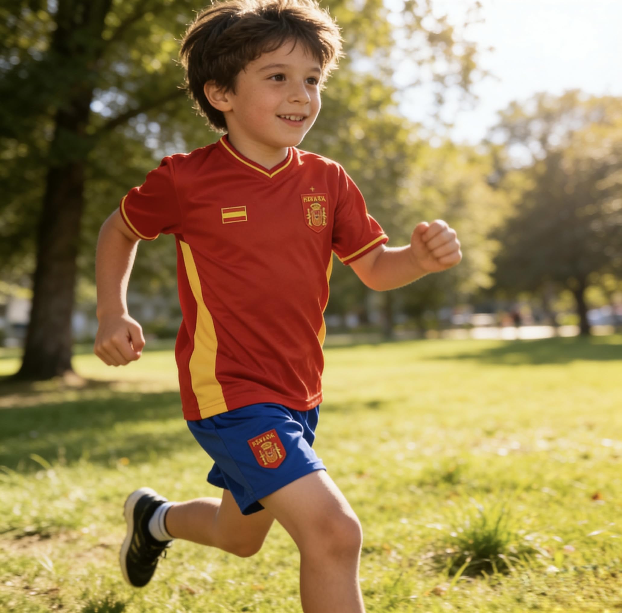 Camiseta de Fútbol España Hombre Rojo Amarillo Poliéster Manga Corta Transpirable