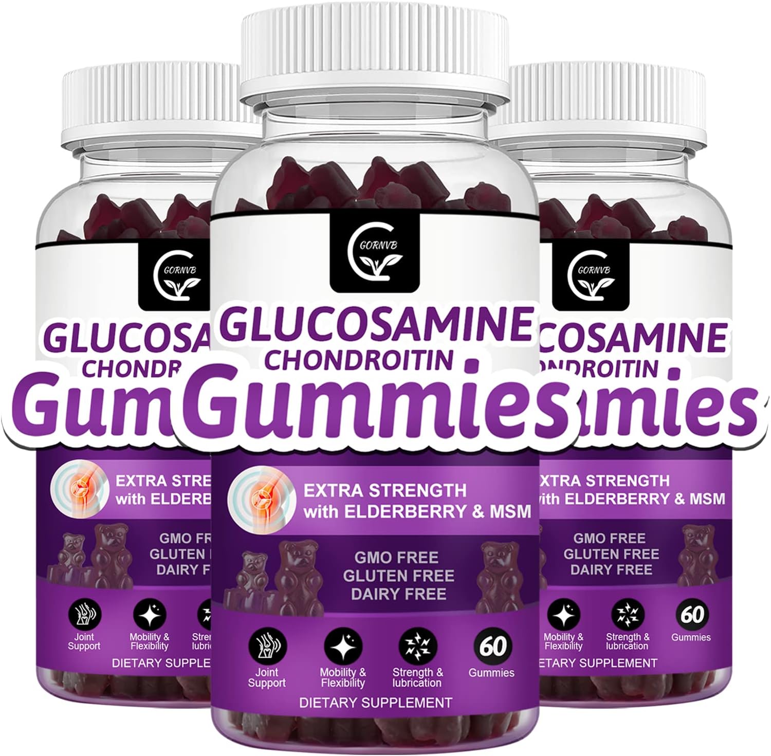 GORNVB Glucosamine Chondroitin Gummies with MSM & Elderberry Extra Strength Joint