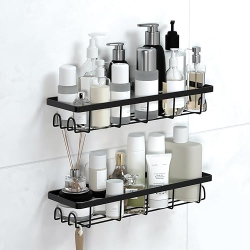Organizador de ducha con ganchos, estantes de baño autoadhesivos, organizadores de baño sin perforaciones, perfecto para RV, apartamento, decoración