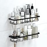 Shower Caddy Organizer with Hooks,Self Adhesive Bathroom Shelves,No Drilling Bathroom Organizers and Storage,Perfect for RV, Apartment, Home Decor,2 Pack Black