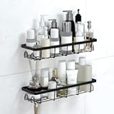 Shower Caddy Organizer with Hooks&comma;Self Adhesive Bathroom Shelves&comma;No Drilling Bathroom Organizers and Storage&comma;Perfect for RV&comma; Apartment&comma; Home Decor&comma;2 Pack Black