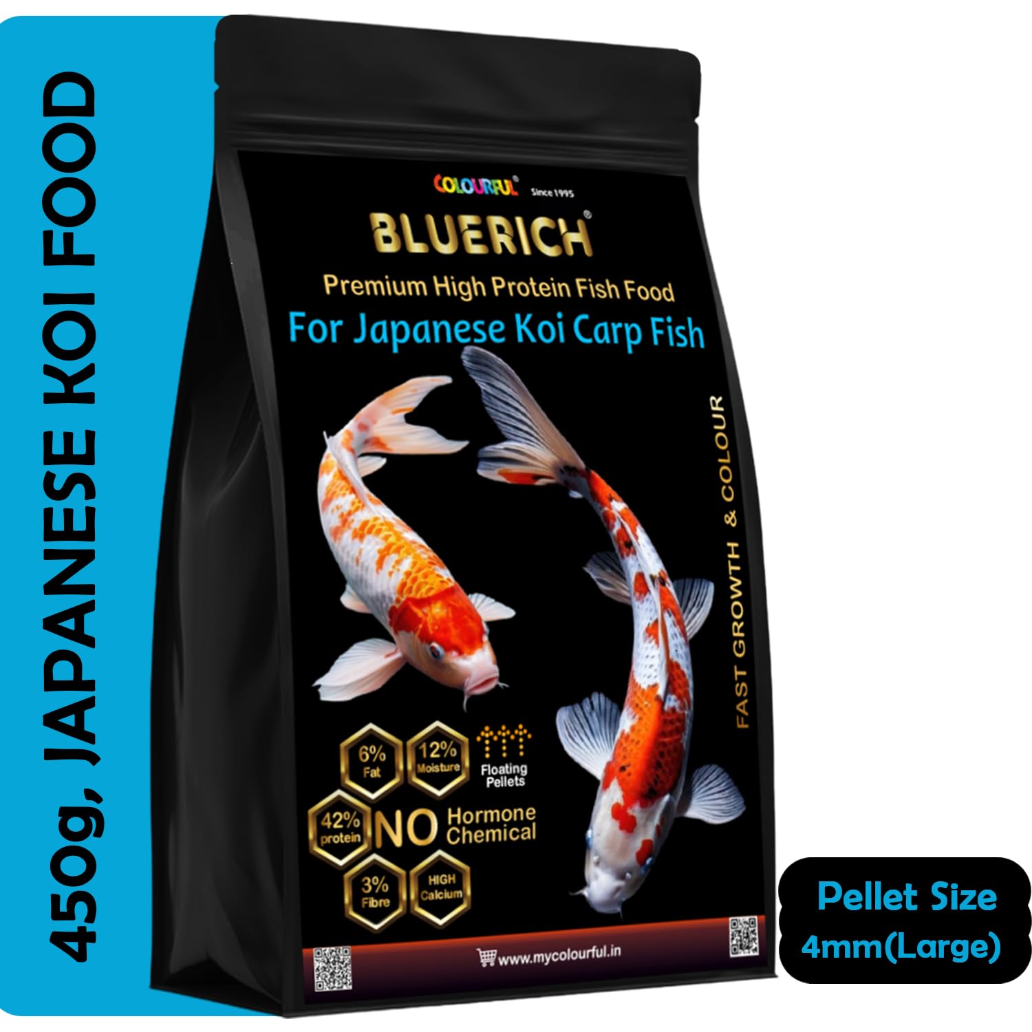 COLOURFUL ® - BLUERICH High Protein Growth & Color Specialist Fish Food for Japanese Koi | Aquarium and Pond Fish Food (Size: 4mm (Large)), All Life Stages, Pellet-image-43