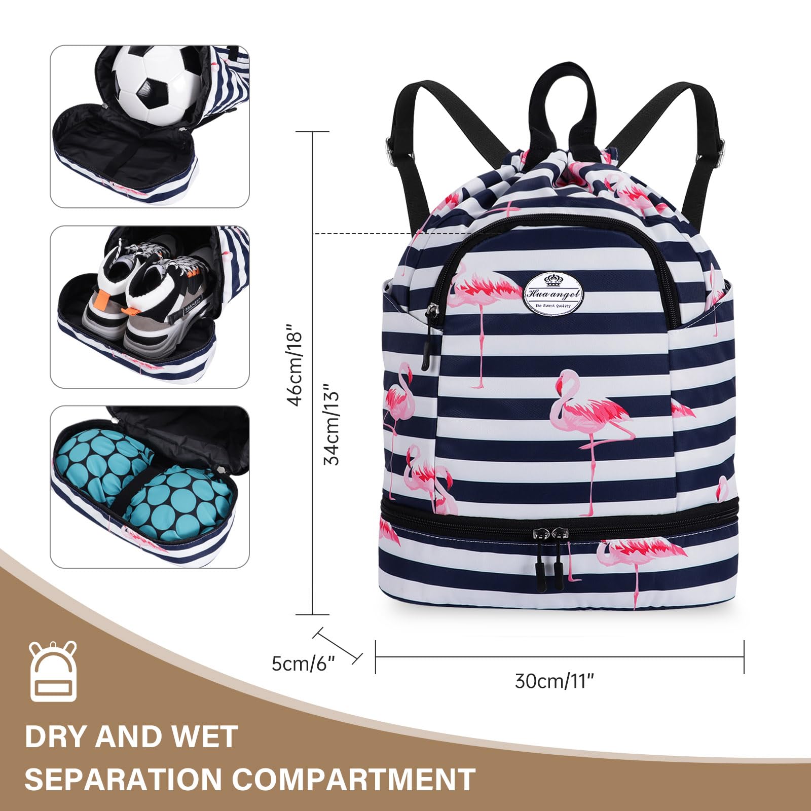 HUA ANGEL Sac à Dos avec Cordon Femme Ultra Léger Sacs a Dos de Sport Homme Avec Compartiment Chaussures pour Voyage Weekend Gym Basket Football Pickleball Piscine Plage - 4