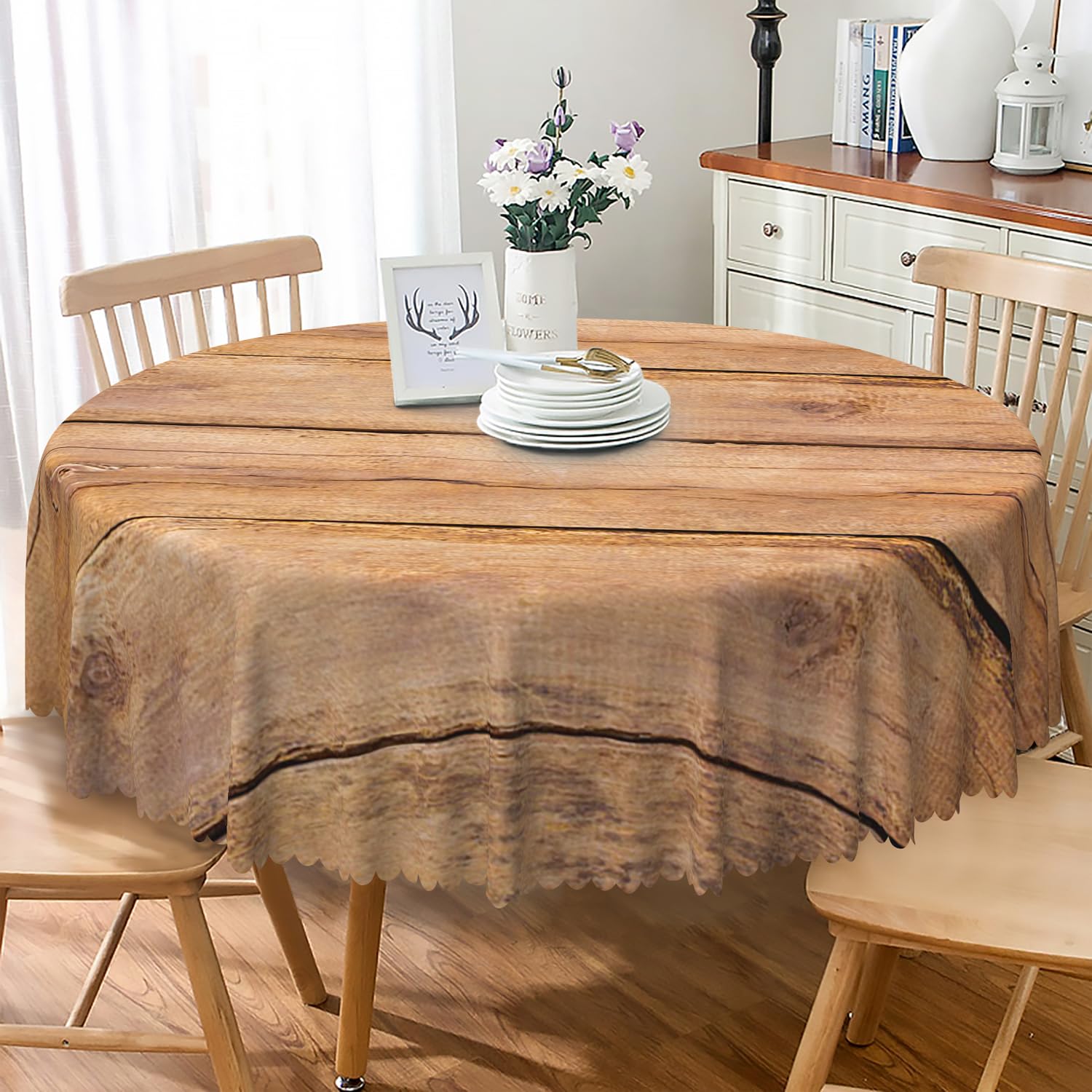 TTQYFNM Brown Wood Grain Round Tablecloth 24 Inch Rustic Wood Plank Texture Table Cover Vintage Farmhouse Reusable Table Cloth for Kitchen Dinning