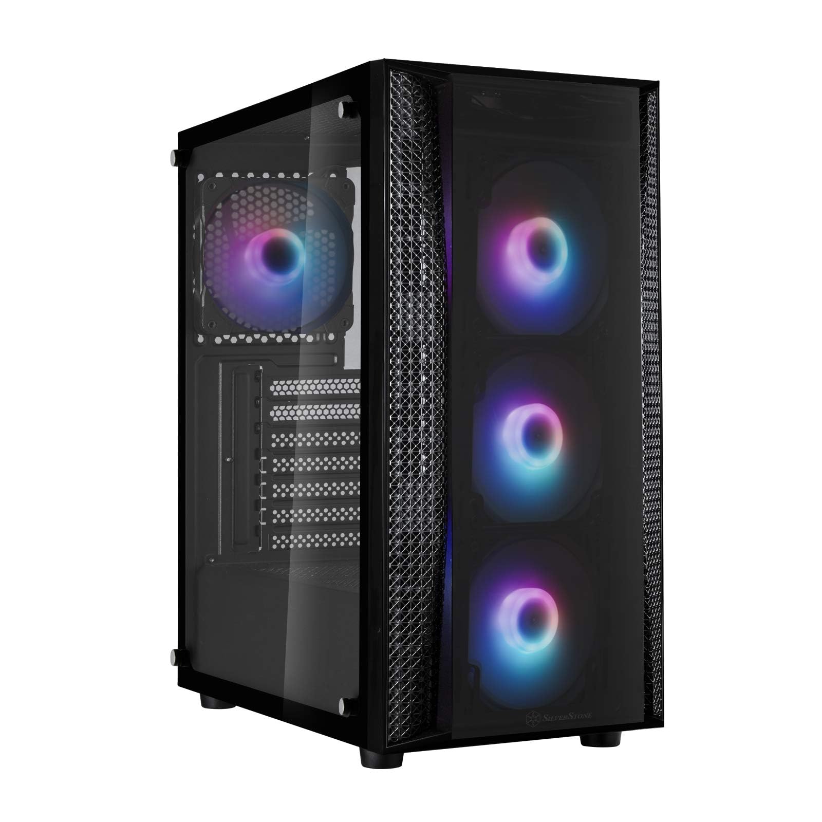 Silverstone SST-FAB1-PRO - FARA Tower ATX Gaming Computer Gehäuse, Elegantes Zuluftdesign, Seitenteil aus gehärtetem Glas, 4X 120-mm-ARGB-Lüfter + ARGB Controller, schwarz
