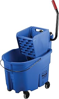 Rubbermaid Commercial Products WaveBrake 2.0 35 QT Side-Press Mop Bucket and Wringer, Blue (FG758888BLUE)