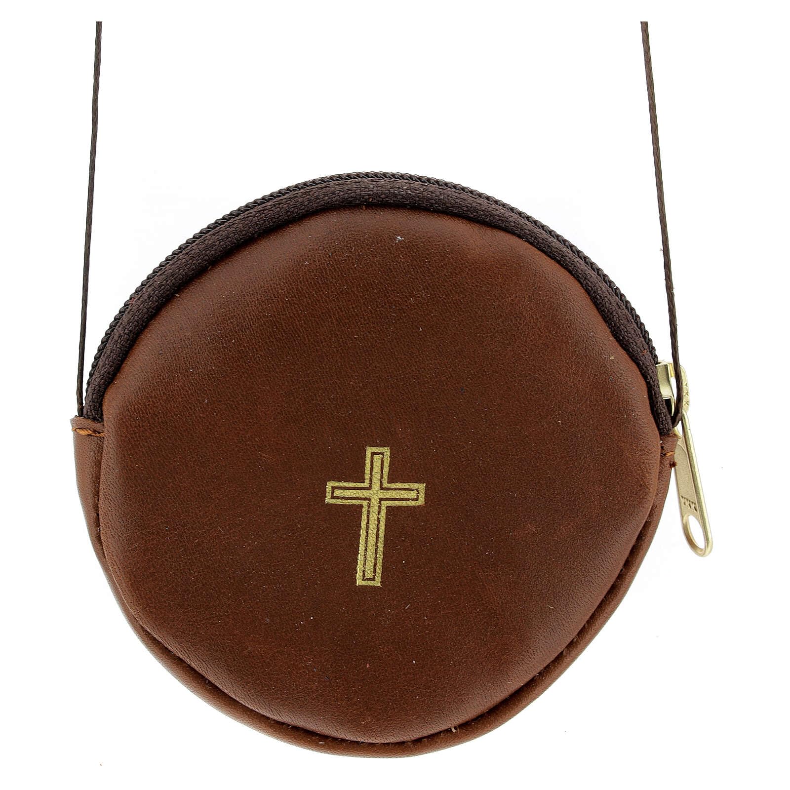 Holyart Custodia teca eucaristica Pelle Marrone Rotonda 8 cm Croce
