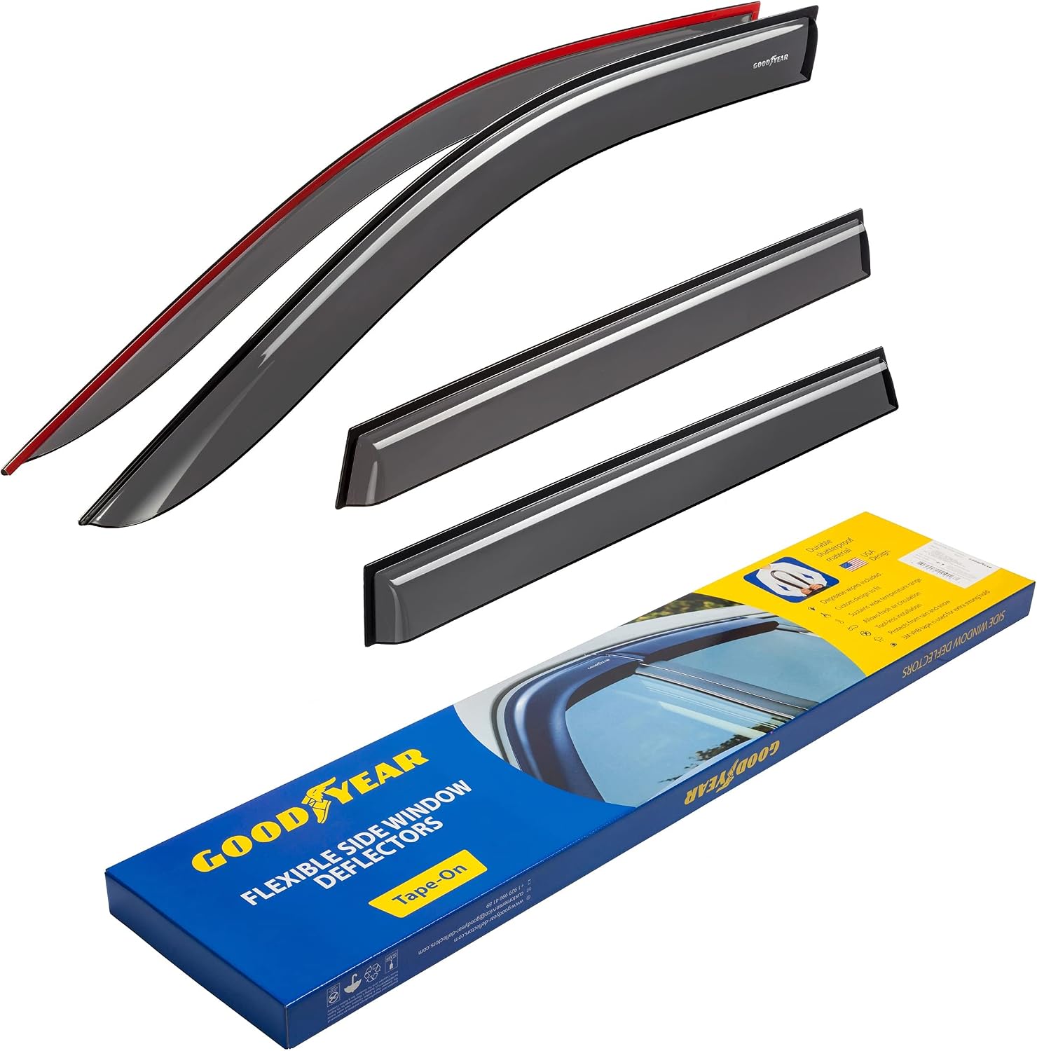 Goodyear Shatterproof Side Window Deflectors for Jeep Grand Cherokee 2011-2020, Tape-on Rain Guards, Window Visors for Cars, Vent Deflector, Vent Visor, Car Accessories, 4 pcs. - GY003144