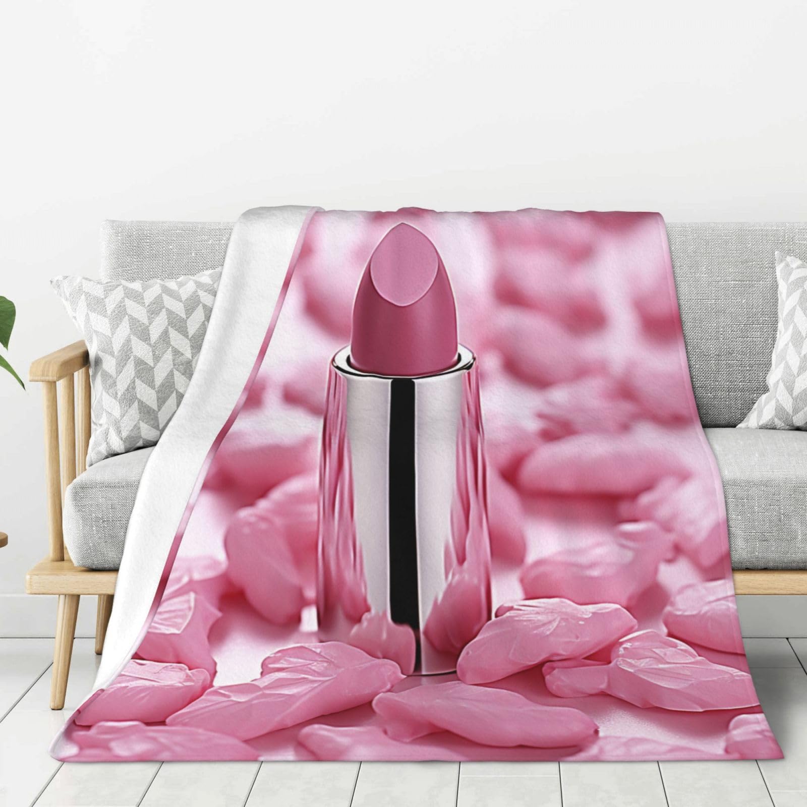 Plaid flanelle rouge à lèvres rose 152x127 cm idée cadeau idéale