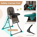 HONEY JOY High Chair, Foldable Baby Feeding Chair, Adjustable Tray & Footrest, Removable Easy-to-Clean PU Seat Cushion, 5-Point Harness, Cup Holder, Highchairs for Babies and Toddlers (Coffee)