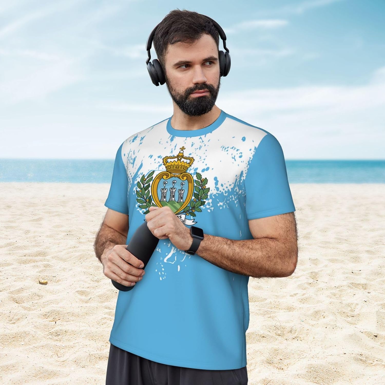 San Marino Flag Grain Sports Jersey Mesh T-Shirt 3D Print for Running Cycling Soccer Tennis Fitness Climbing Shirts