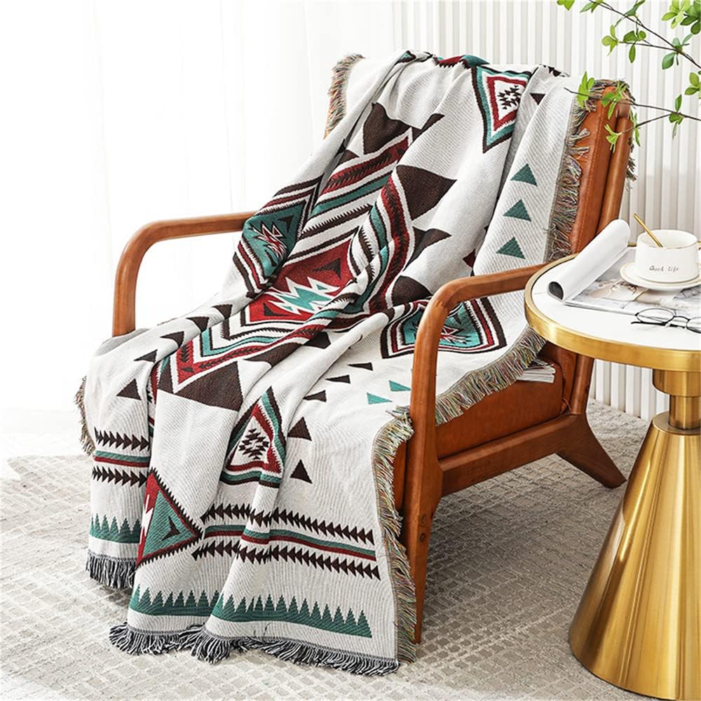 Homesy Aztec Throw Blankets Navajo Southwestern Throws Cover Reversible Green Boho Southwest Blanket for Couch Chair Sofa Bed Home Outdoor Beach Car Tent Travel Camping 51"x63"