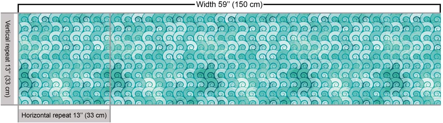 Ambesonne Ocean Fabric by The Yard, Abstract Swirled Sea Waves Pattern Spiral Forms Marine Theme Curvy Blue Tealtic Art Print, Decorative Fabric for Upholstery and Home Accents, 5 Yards, Blue Teal