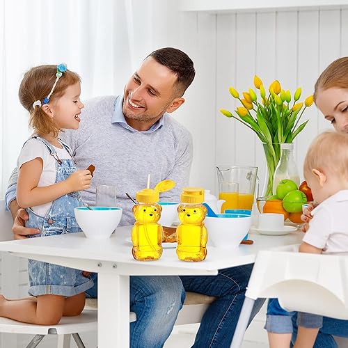 Miniatura 7 de Paquete de 32 vasos de paja de oso de miel de 6 onzas con 32 pajitas largas de plástico, recipientes de miel vacíos con pajita, botellas de miel