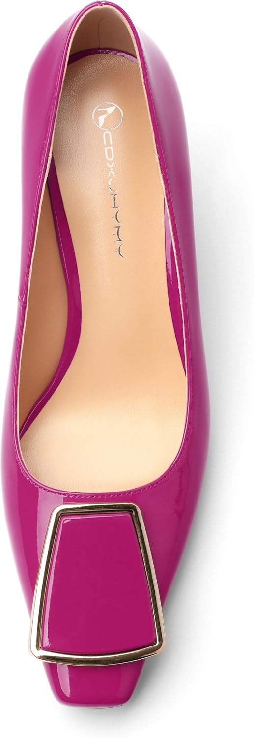 Womens Elegant Pumps, Pointed Toe Heels for Women, Kitten Heel Wedding Shoes, Slip on, Square Buckle, Solid Color, Sexy Stilettos for Ladies 2.5in