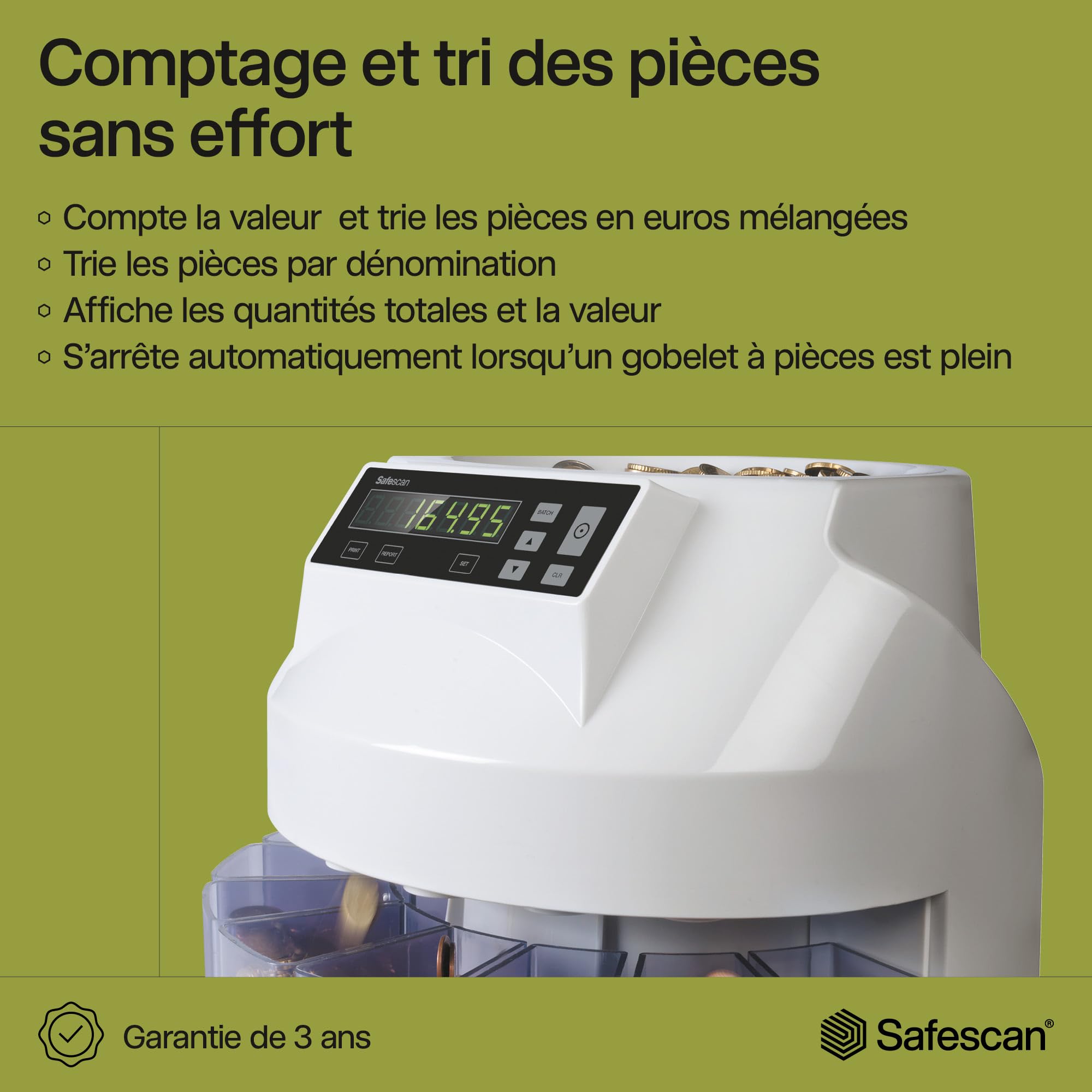 Safescan 1250 Trieuse de monnaie comptage et tri de pièces euros