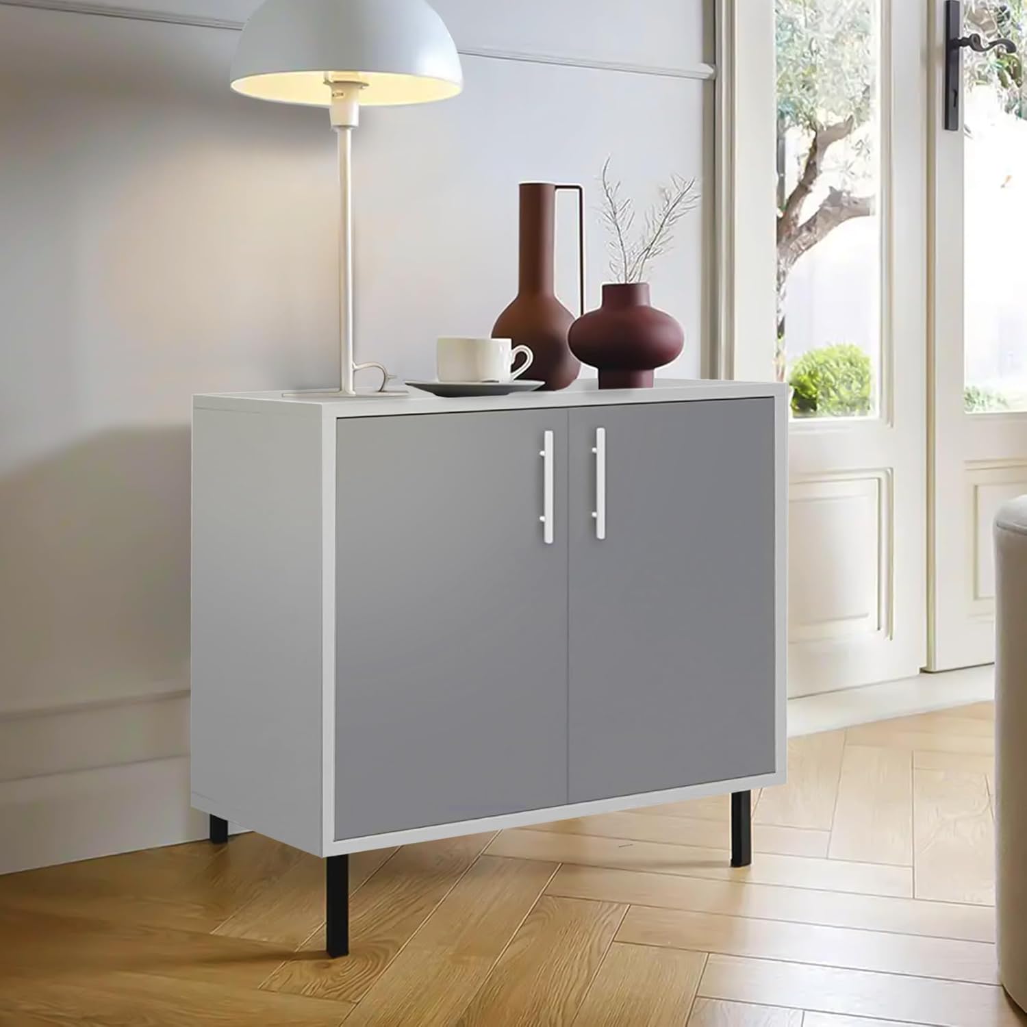 EconoHome Wood Buffet Cabinet with Storage, Grey Wood Sideboard Cabinet with 2 Doors, Credenza for Living Room, Office, Kitchen, Dining Room, Bedroom, as a TV Stand or Cupboard Console Table