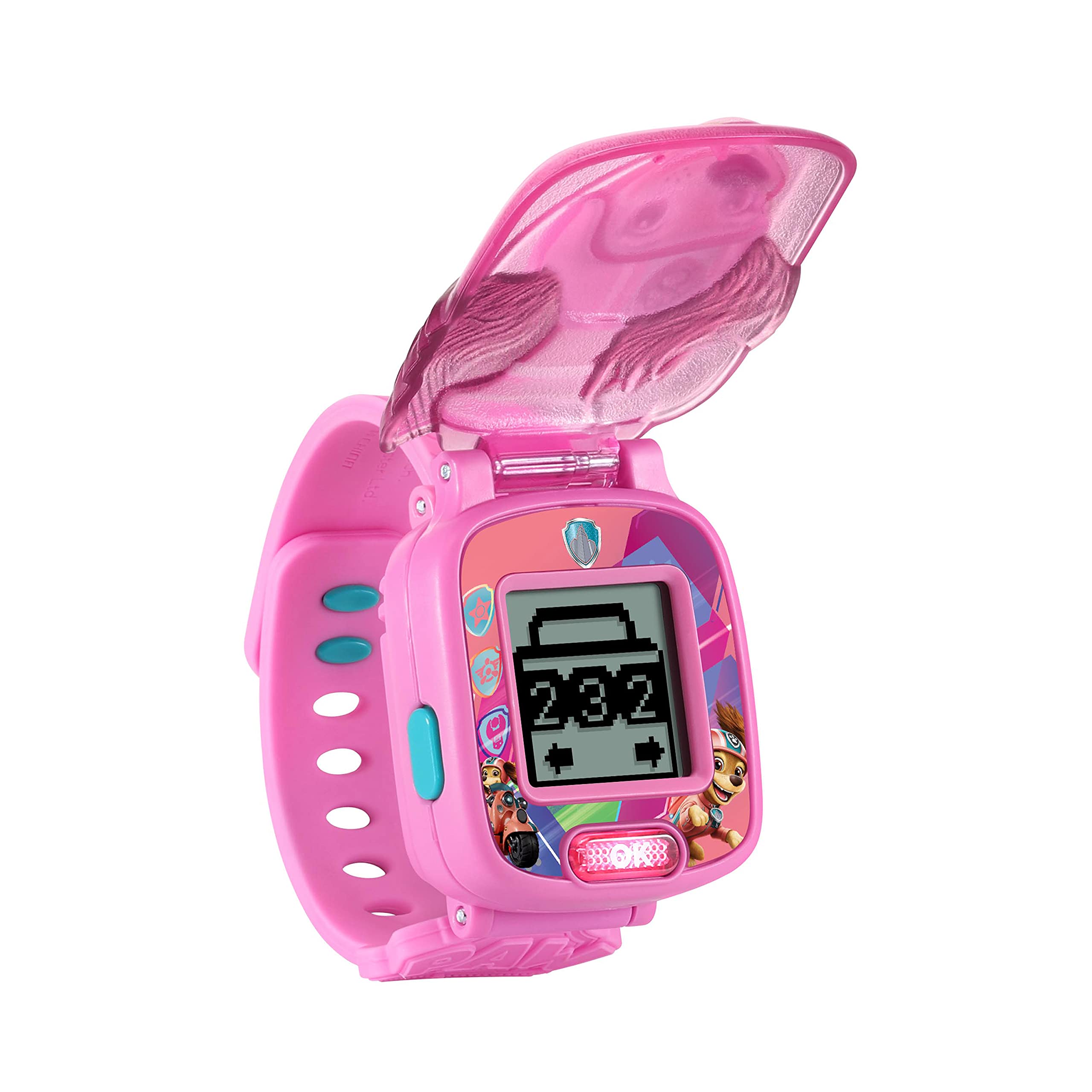 VTech - Psi Patrol Le Film, interaktywny zegarek do gier Liberty, zegarek dla dzieci z klapką, animowany ekran, miękki pasek, 10 tarczy, 4 gry, prezent dla dzieci w wieku od 3 lat do 7 lat - Zawartość